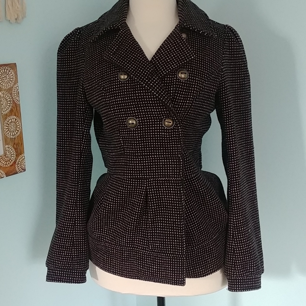 Black and pink mini polka dot peacoat